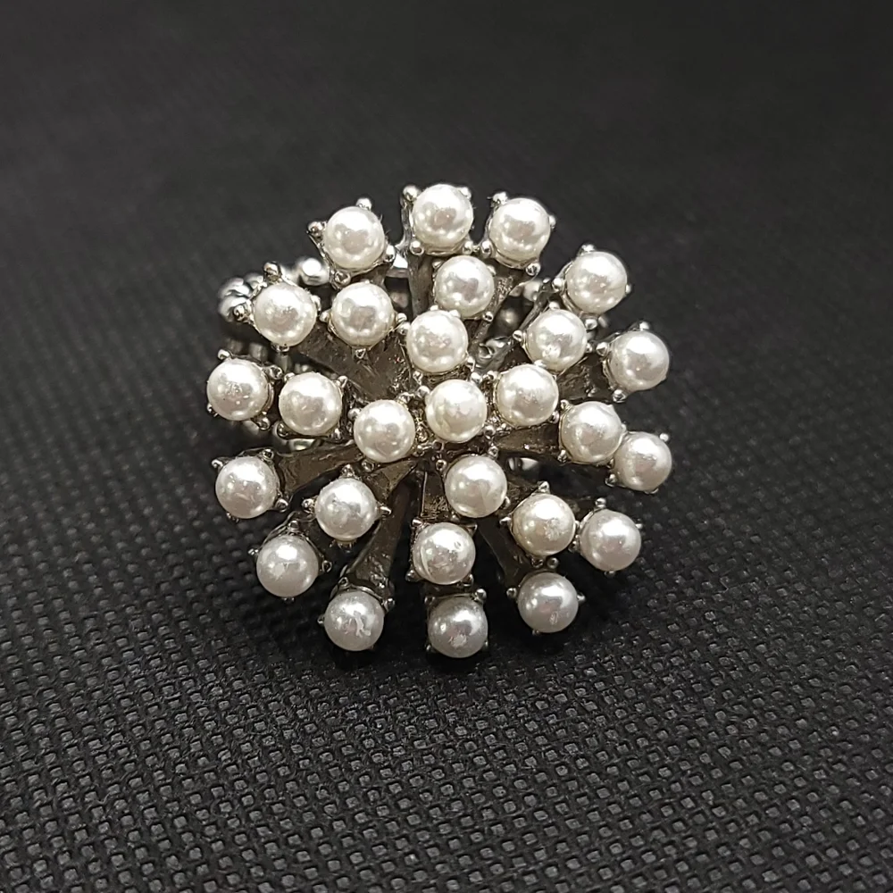 Faux Pearl Cluster Ring Adjustable Statement Piece